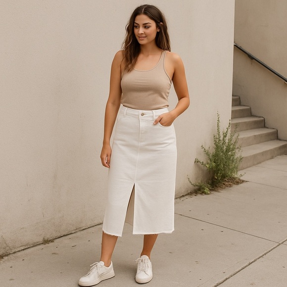 NWT Happily Grey White Denim Midi Skirt - Picture 3 of 14